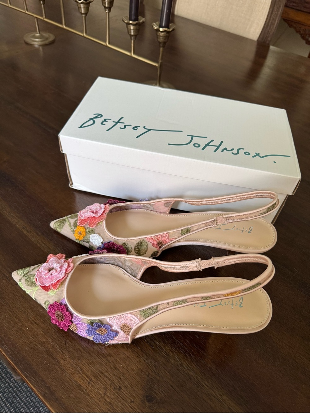 Betsey Johnson Floral Embroidered Slingback Heels - Picture 13 of 13